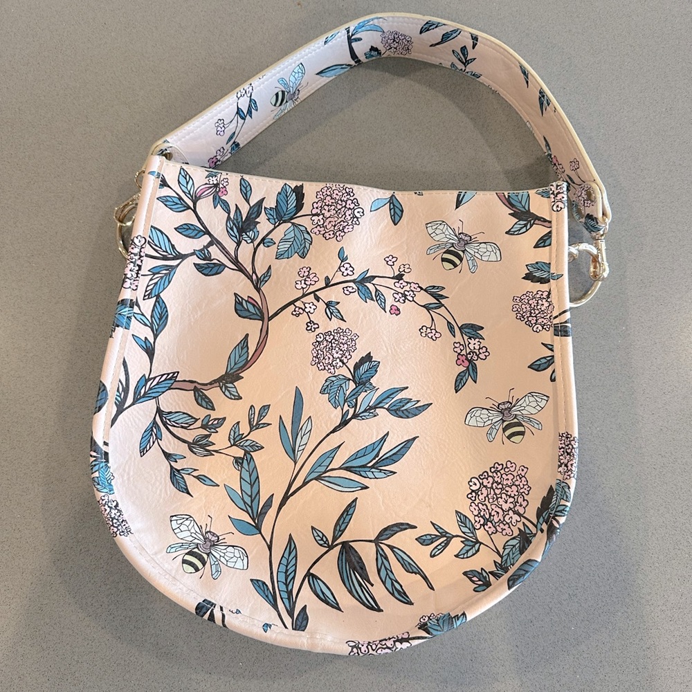 Anthropologie Ah Dorned Cream Floral Bee Shoulder Bag